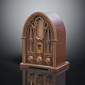 Vintage Electronic Radio With Wooden Case Arched Design And Golden Knobs