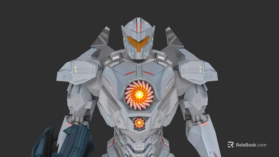 Futuristic Mech Battle Weapon With Metallic Armor And Glowing Circular Core 3d model 