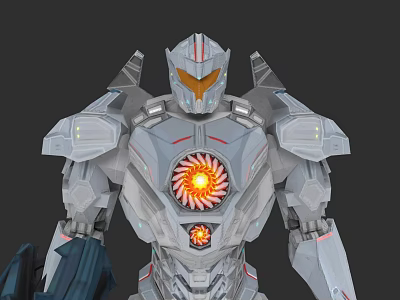 Futuristic Mech Battle Weapon With Metallic Armor And Glowing Circular Core 3d model