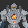 Futuristic Mech Battle Weapon With Metallic Armor And Glowing Circular Core