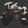 Root Vegetable In Pine Cone Shape With Small White Mushrooms On Dark Roasted Surface 3d model