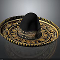 Traditional Mexican Sombrero With Black Crown And Gold Geometric Decorative Edge