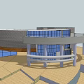 Modern Curved Architectural Building With Glass Windows Circular Structure And Tiled Ground 3d model
