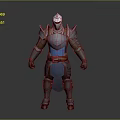 Game and Movie Warrior Character in Blue and Silver Armor with Helmet and Brown Belt