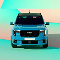 Blue Modern Pickup Truck With Black Roof Sleek Body And Stylish Grille