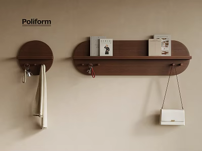 Poliform Wooden Wall Hooks With Circular And Long Designs Holding Keys Towel Books White Handbag 3d model