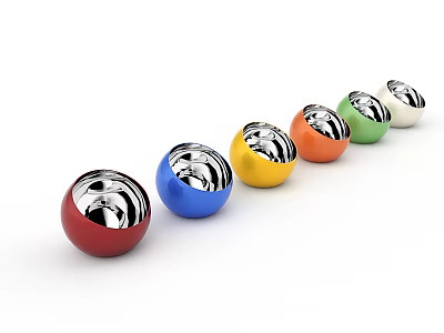 Shiny Colorful Metallic Dinnerware Set Featuring Various Colors Arranged In A Row 3d model