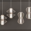 Set Of Four Modern Mesh Chandeliers With Metallic Frame And White Accents