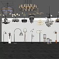 Various Stylish Chandeliers Displayed In Modern Lighting Showroom With Polished Floor