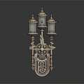 Vintage Style Wall Lamp With Three Glass Lanterns And Ornate Metal Base