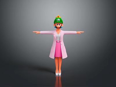 Animated Character And Mushroom Creature Wearing Green Hat Pink Coat Standing With Arms Outstretched 3d model