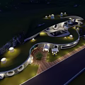 Modern Hillside Boutique Villa Building With Curved Green Roof Outdoor Terrace And Pool Lighting