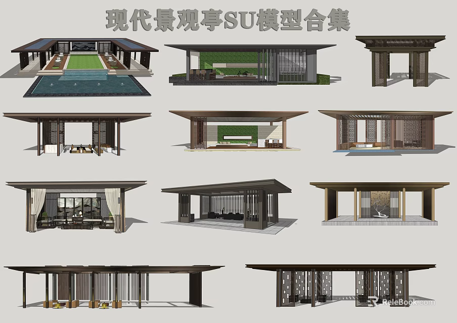 Modern Landscape Pavilion SU Models Collection With Diverse Design Elements 3d model