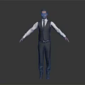 Man In Formal Attire White Shirt Suit Vest Tie With Arms Extended On Gray Background