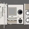 Modern Bathroom Interior Design With Shower Mirror Washing Machine Dryer Toilet And Vanity