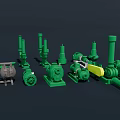 Green Industrial Equipment With Various Types Of Pumps Compressors And Mechanical Components