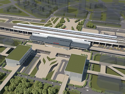 Aerial View Of Modern High speed Railway Station Architecture And Surroundings 3d model