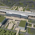Aerial View Of Modern High speed Railway Station Architecture And Surroundings