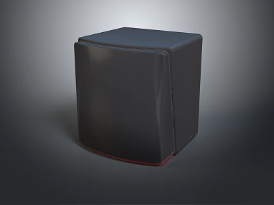 Modern Cube Shaped Black Stool With Smooth Surface And Red Edge Trim Design 3d model