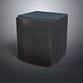 Modern Cube Shaped Black Stool With Smooth Surface And Red Edge Trim Design