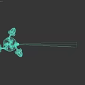 Red Cylindrical Mechanical Device With Multiple Legs And Blue Light Beam