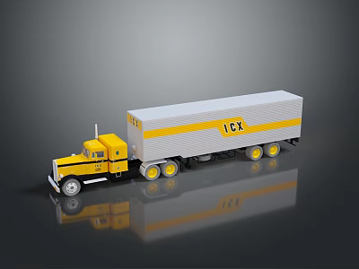 Yellow Truck Featuring White Container Yellow Stripe ICA Logo And Multiple Wheels 3d model