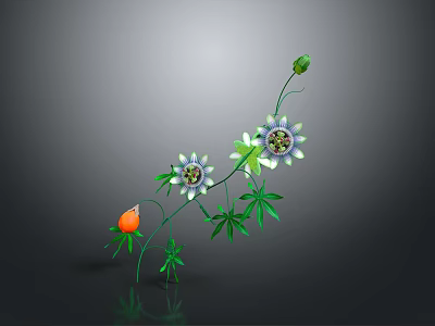Green Vine Home Decor Ornament With Purple White Flowers Orange Fruit And Leaves 3d model