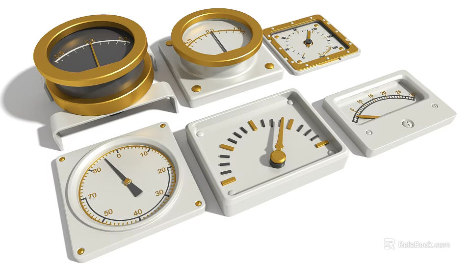 Hardware Tools Various Gauges With Different Shapes Gold Accents And White Dials 3d model 