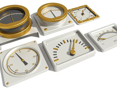 Hardware Tools Various Gauges With Different Shapes Gold Accents And White Dials 3d model