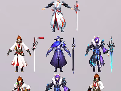Game And Movie Characters With Various Costumes Weapons And Colorful Designs 3d model