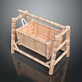 Natural Wooden Baby Crib With Woven Bed And Rustic Sturdy Frame