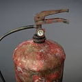Old Rusted Red Fire Extinguisher With Nozzle And Pressure Gauge