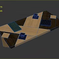 Modern Geometric Wooden Tray Design With Assorted Colored Blocks And Green Accent