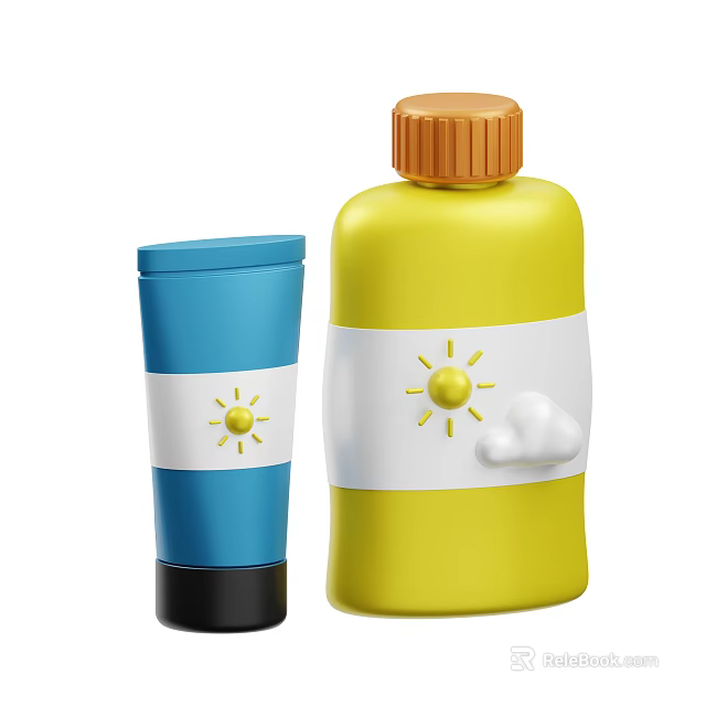 Colorful Plastic Bottles With Blue Yellow Design White Stripes Sun Cloud Patterns For Kids 3d model 