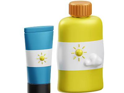 Colorful Plastic Bottles With Blue Yellow Design White Stripes Sun Cloud Patterns For Kids 3d model
