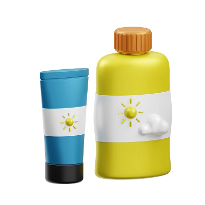 Colorful Plastic Bottles With Blue Yellow Design White Stripes Sun Cloud Patterns For Kids 3d model