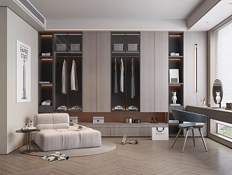 Style Cloakroom Leisure Sofa Dressing Table and Chair Wardrobe Hanging Picture Ornaments Carpet Venetian Blinds 3d model