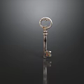 Hardware Tools Vintage Silver Key with Intricate Design and Reflection on Dark Background