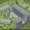 Modern Industrial Factory Building Featuring Multi Story Glass Windows Green Lawn Trees And Blue Sky