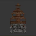 Cartoon Scene Featuring Wooden Tiered Tower With Balconies And Mechanical Base Green Light Beam