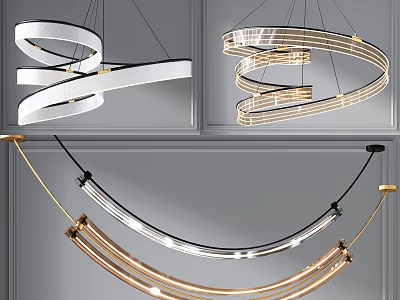Modern Chandeliers With Curved Ring Spiral Metal White LED Lighting Fixtures Design 3d model