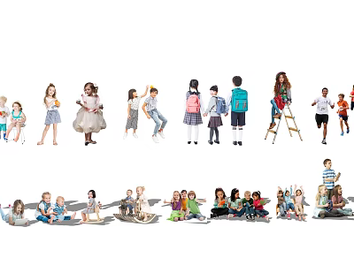Group of Diverse Children in Various Poses and Playful Activities 3d model