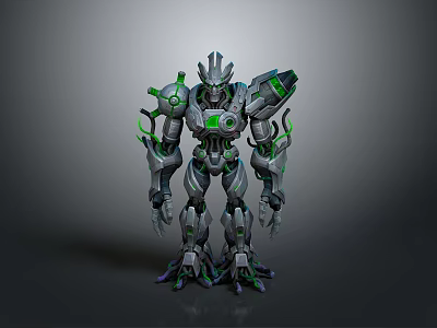Mechanical Robot Design With Green Illuminated Parts And Metallic Armor Structure 3d model