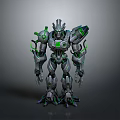 Mechanical Robot Design With Green Illuminated Parts And Metallic Armor Structure