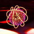 Colorful Spherical Chandelier Featuring Purple Yellow Lines And Illuminated Interior With Warm Glow