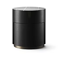 Contemporary Round Bedside Tables In Brown Black Wood With Marble Tabletops