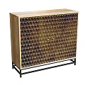Wooden Storage Cabinet With Honeycomb Design And Black Metal Legs For Home Organization