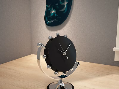 Decorative Ornament Set With Black Clock Silver Base Spherical Decorations And Blue Green Decorative Art 3d model