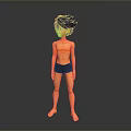 Shirtless Male Character With Short Hair Standing In Black Shorts Against Gray Background