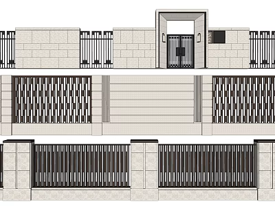 Modern Feature Wall Design With Stone Panels Lattice Grilles And Metal Railings 3d model